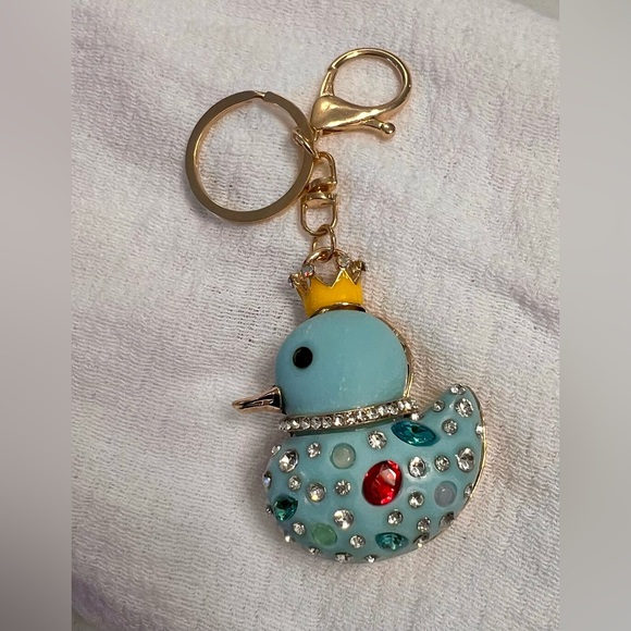 Keychain/Bag Charm Blue Duck w Gems & Crown NWT - Picture 4 of 7